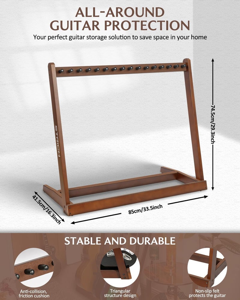 STRICH Guitar Stand for Multiple Guitars, Hardwood Guitar Rack for 8 Electric Guitar Bass, or 5 Acoustic Guitars, Padded Multi Guitar Stand for Home, Studio, SMT-10 (7-Holder) - Image 3